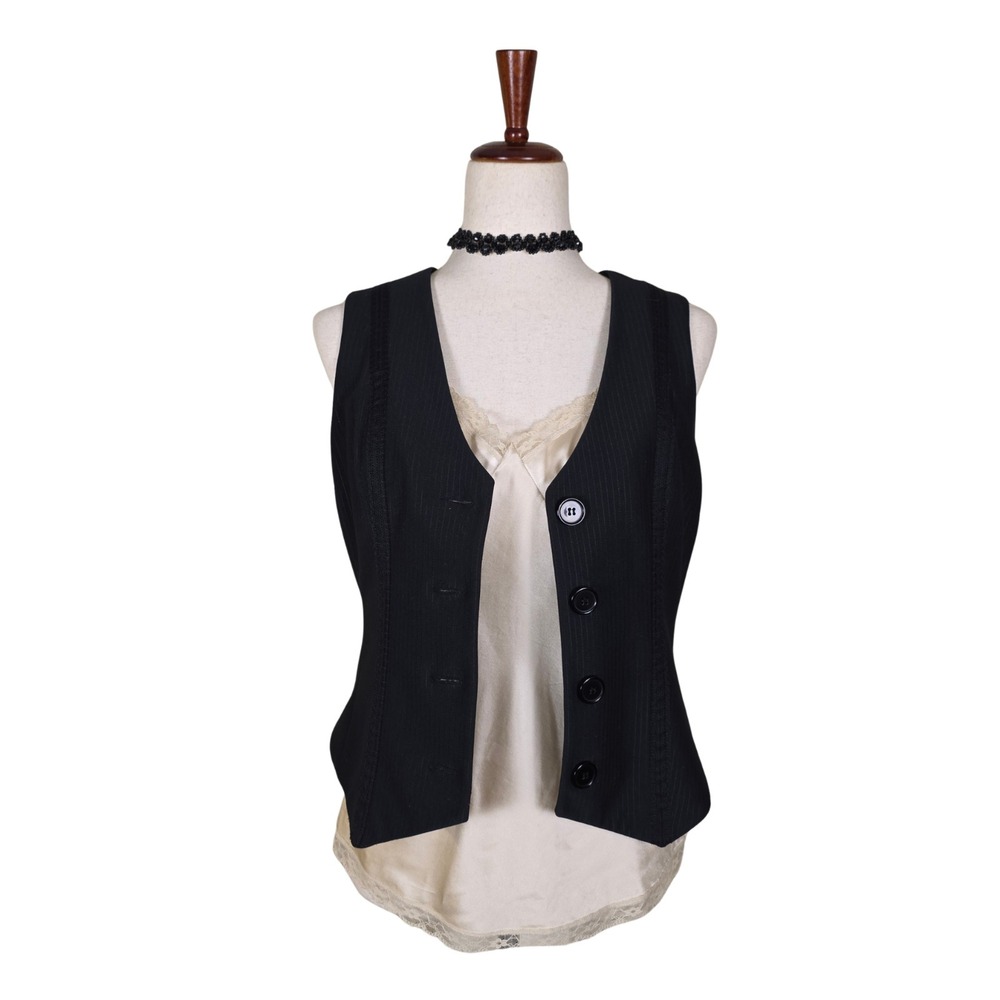 Vintage Express Pinstripe Vest Size M Black Lace Steampunk Whimsigoth Y2K Punk - Picture 2 of 9